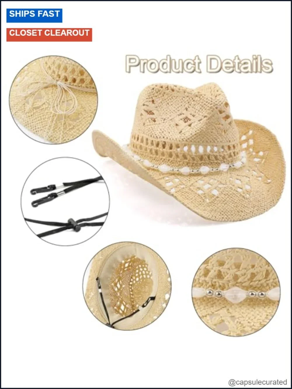 Woven Straw Cowboy Hat with Shapeable Brim for Women Men